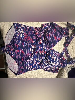 Swimsuits For All Blue Pink Purple Abstract Print 2 Piece